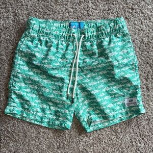 Beach Bros green fish print trunks with liner size small